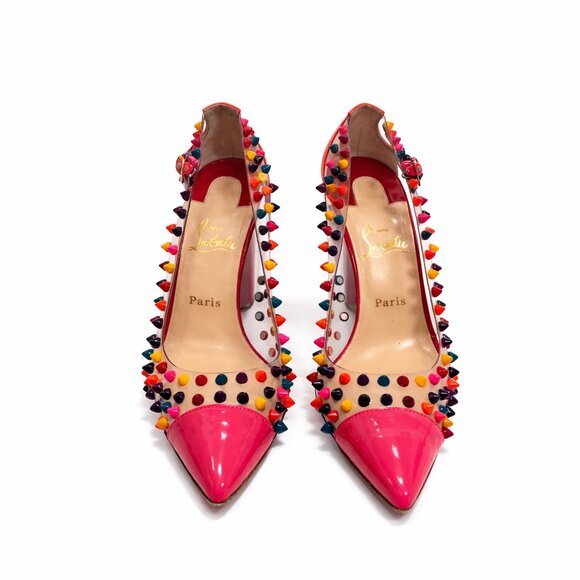 Christian Louboutin Pink Patent Leather/PVC Spike Me 100 Pumps Size 41 - Picture 4 of 7